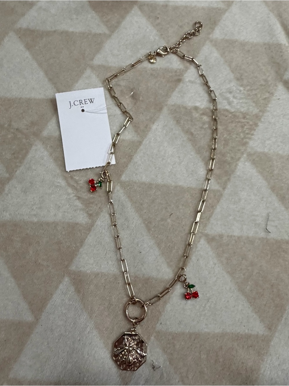 J crew charm necklace bee pendant and cherries